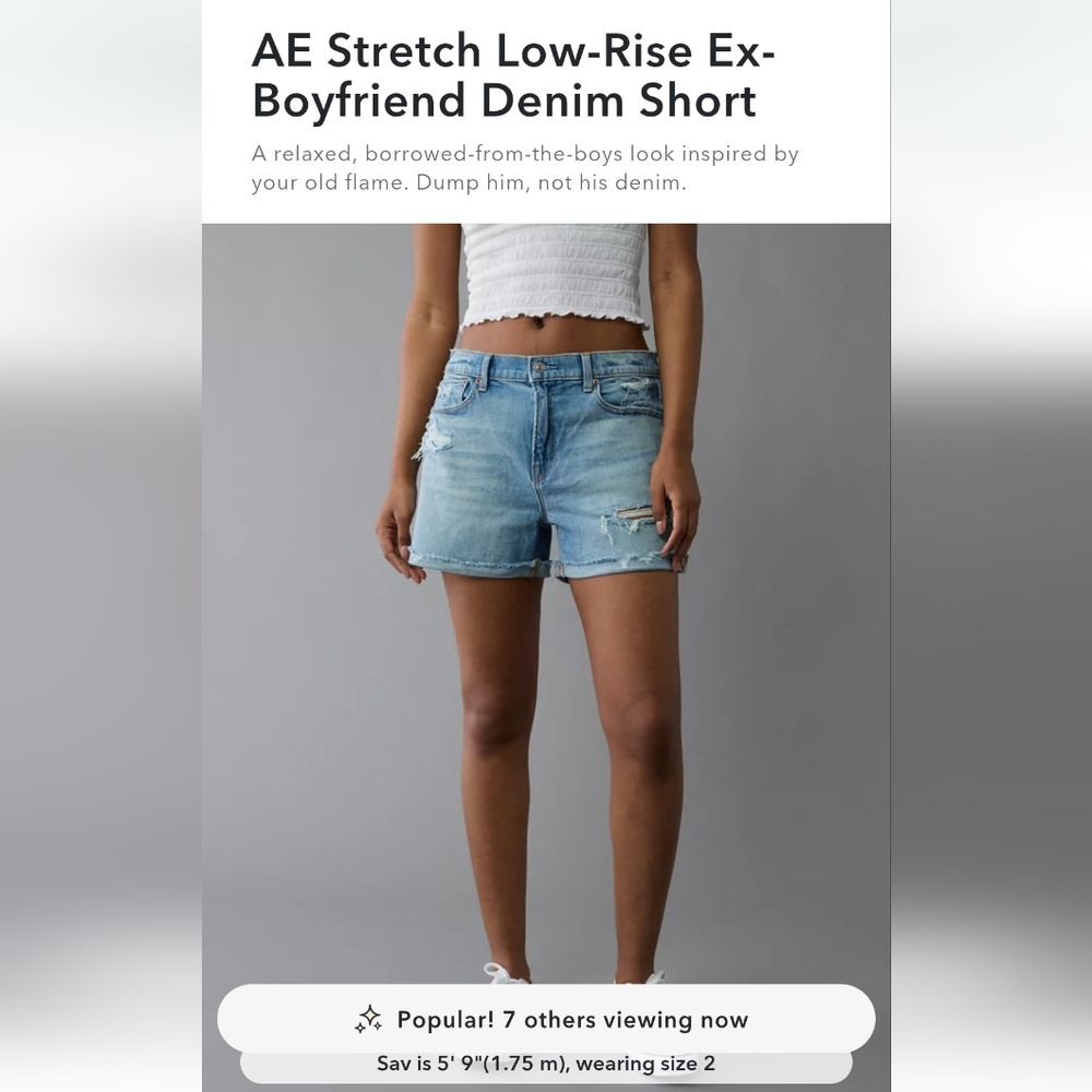 AE American Eagle Low Rise Ex Boyfriend Denim Light Jean Shorts Stretch NWOT 4 - Picture 7 of 15